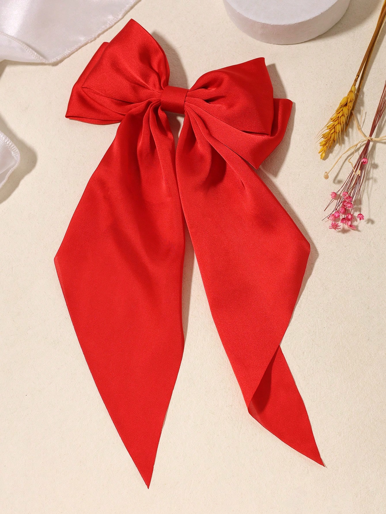 1pc Solid Color Satin Hair Clip With Satin Ribbon And Big Bowknot For Women, All-Match Style