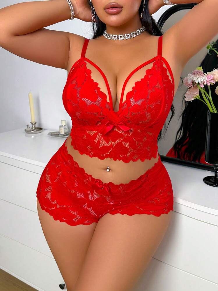 2pcs Plus Size Sexy Women Lace Lingerie Set