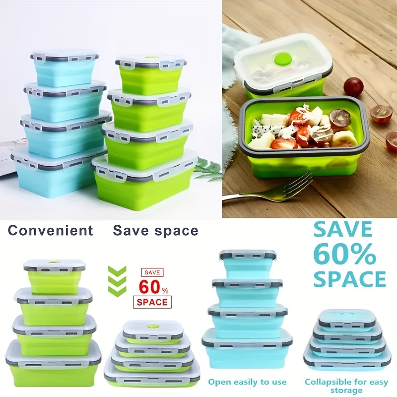 1pcs Collapsible Silicone Food Storage Container Stackable, Space Saving, Microwaveable, Freezer, Dishwasher Safe, BPA Free, Foldable Leftover Or Meal Prep Lunch Box Containers, Kitchen Accessories