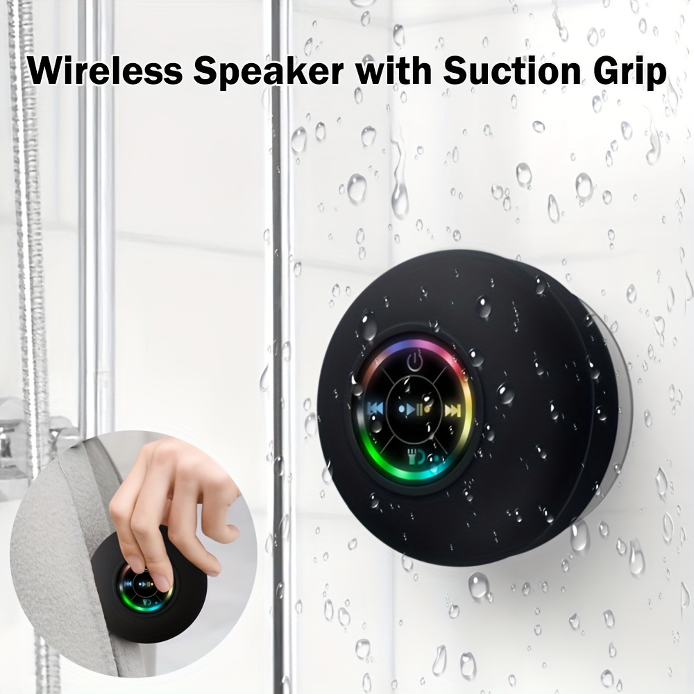 IPX4 Waterproof Speaker, Portable Wireless Speaker With Suction Cup, USB Rechargeable Black Speaker With 2 Hours Play Time 3.7V/400mah Battery 5.0 Wireless Version Life For Parties, Bathroom, Travel, Home, And Outdoor (Suction Cups Must Be On A Smooth Surface To Use) For Thanksgiving Christmas New Year Gift