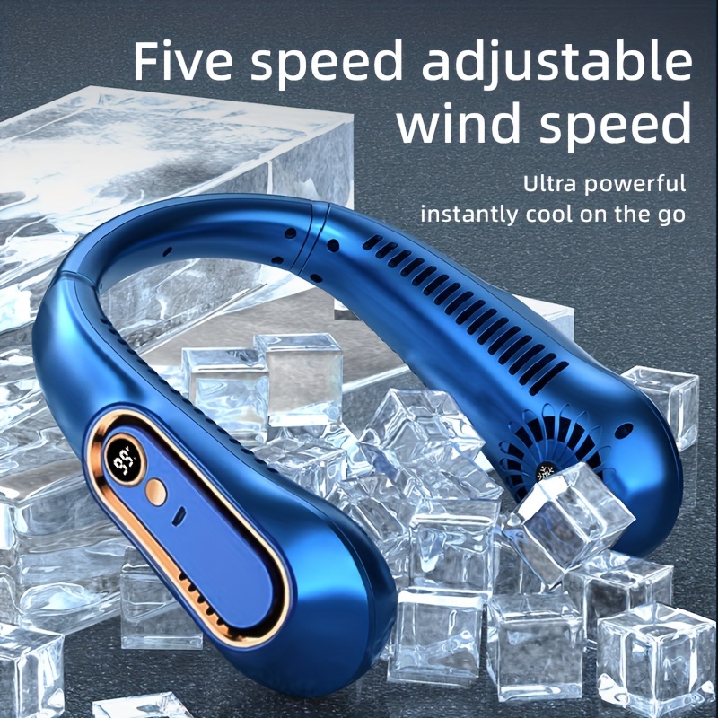 1pc Vaneless Hanging Neck Fan, Portable USB Cooler Fan With 5 Speeds And Digital Display - Super Strong Technology And Bladeless Design ForOutdoor Use