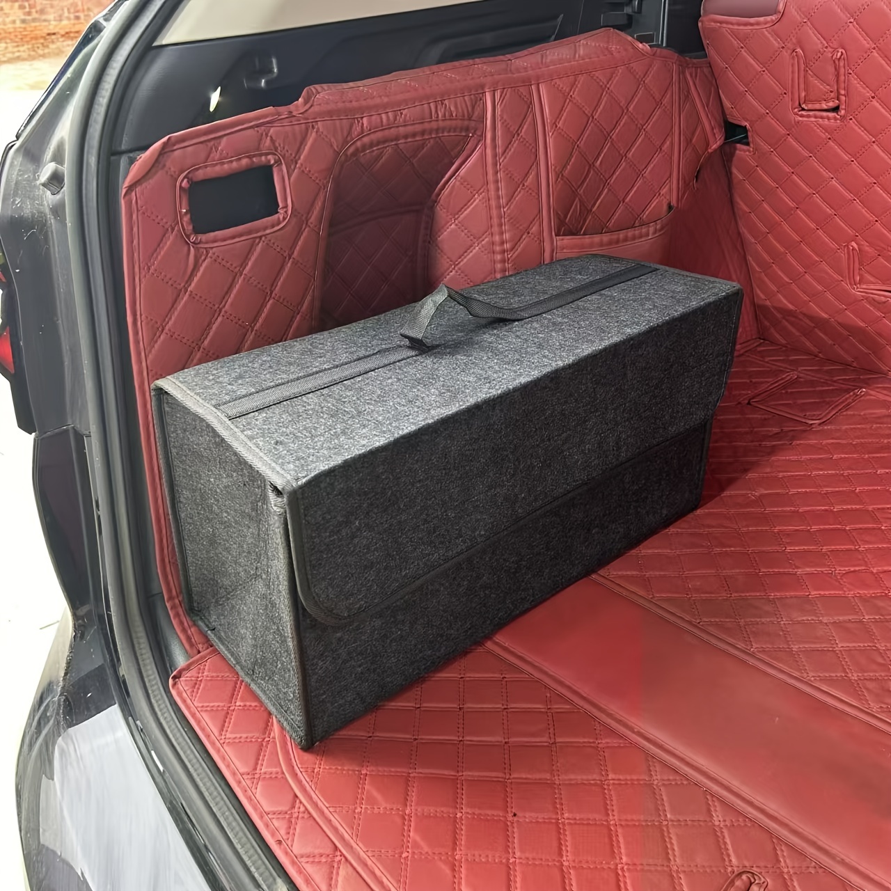 1pc Car Storage Box, Portable, Foldable Car Trunk Organizer, Felt Cloth Storage Box, Car Interior Tidying Container, Car Organizer