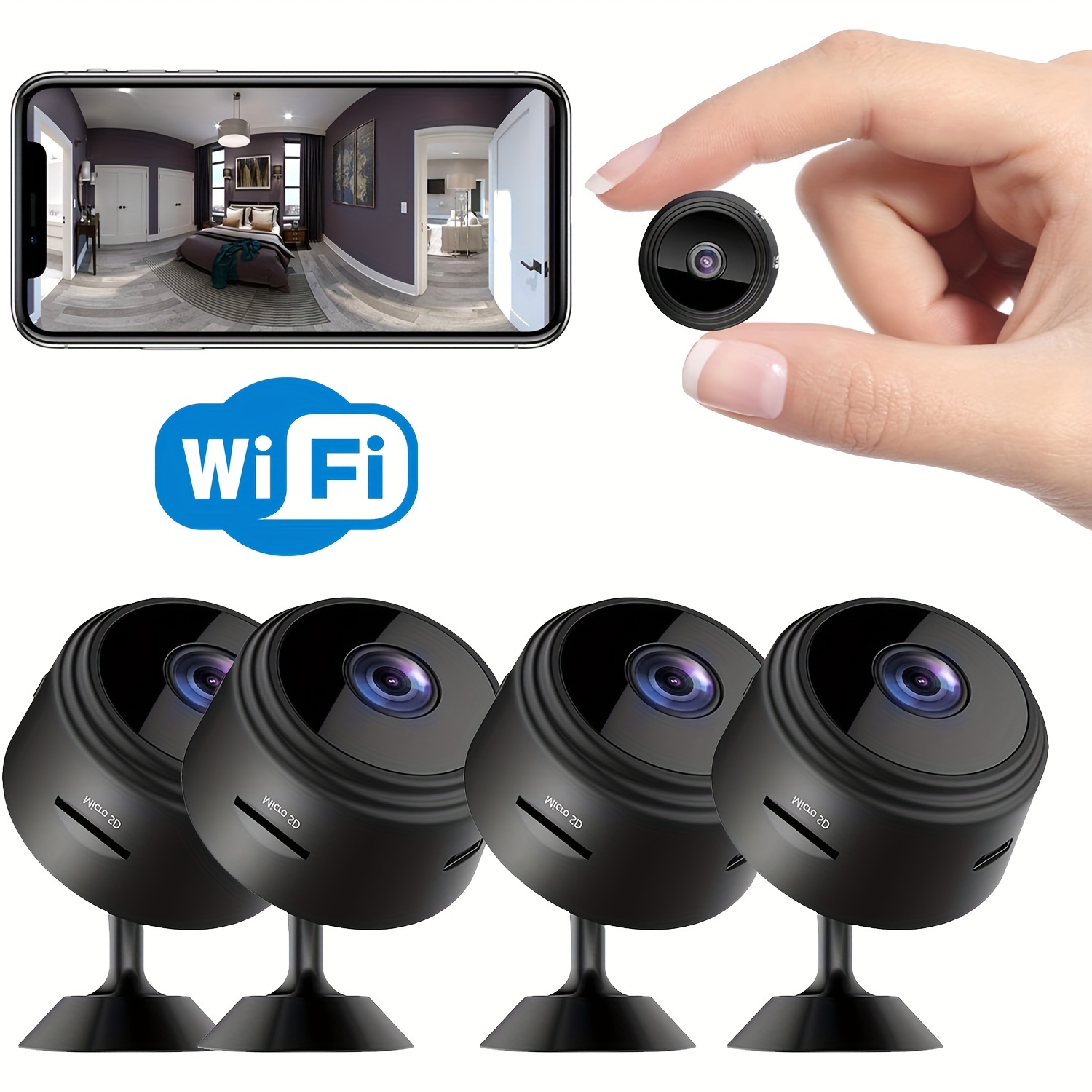 Smart Wireless Mini Security Camera, 480p Video, Motion Alert, Non-Waterproof, Self-Adhesive, Indoor Use, 2.4GHz WiFi, with Rechargeable Lithium Polymer Battery, USB Charging, Application Control, Tamper Feature, for Portable Surveillance with No SD Card Required