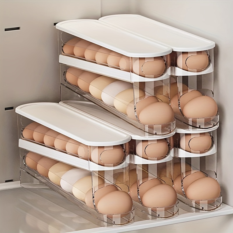 Durable Double-Layer Space-Saving Rolling Egg Storage Box for Refrigerator - Washable Plastic, No Batteries Required - Ideal for Home Organization