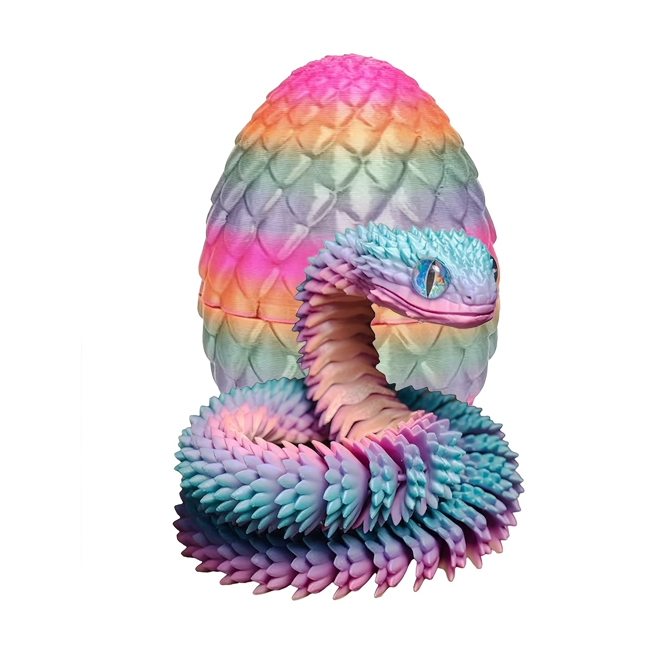 3D Printed Snake and Surprise Egg Set with Articulated Joints - Colorful Home and Office Decorative Desktop Ornaments, Suitable for Various Room Decorations, Suitable for Halloween, Christmas, Thanksgiving Gifts. Eye Color is Random